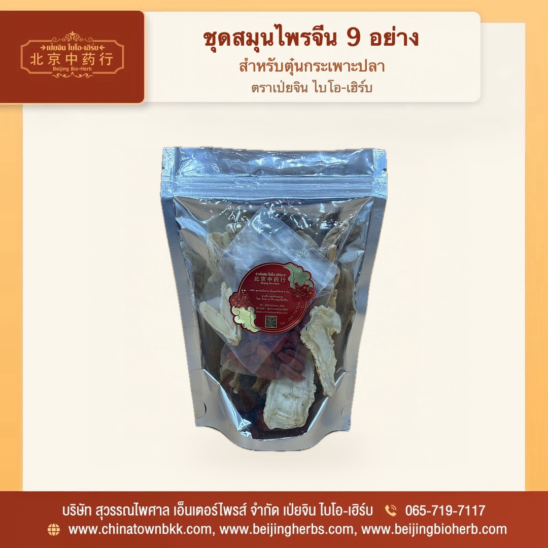 ชุดสมุนไพรจีน 9 อย่าง สำหรับตุ๋นกระเพาะปลา บรรจุซอง ตราเป่ยจิน ไบโอ-เฮิร์บ